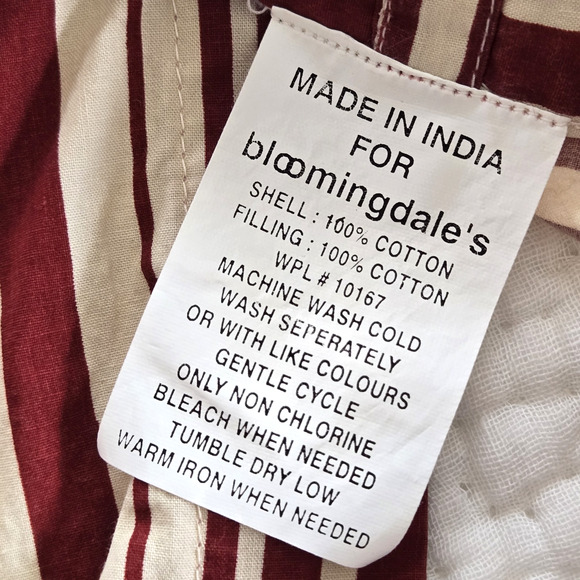 Bloomingdales Pillow Sham Red Cream Cotton Floral Toile Quilted Country Cottage - Picture 9 of 12